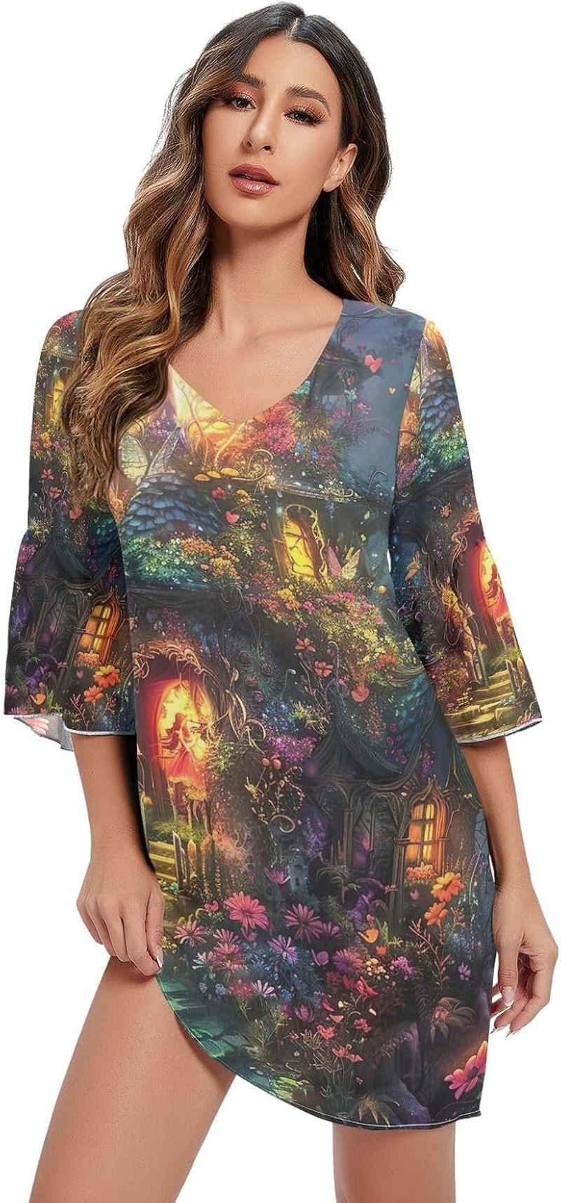 Vibrant Fairy House Ladies Chiffon Dress Printed Line Maternity Dress S-XXL image number 2