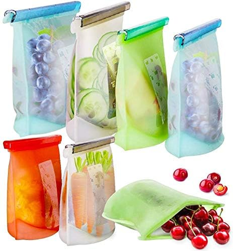 Reusable Silicone Food Storage Bags Airtight Seal Food Silicone Bag Container for Liquid,Meat,Sanwich,Fruit, Best for Preserving and Cooking (Green)