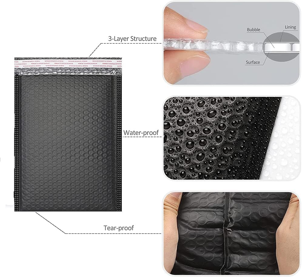 DERAYEE Pack of 30 Black Bubble Envelopes 18 X 23 Cm Self-Adhesive Padded Envelopes for Shipping Goods image number 1