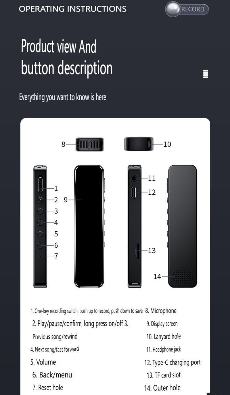 Digital Voice Recorder, 128GB USB Recording Device with 25 Hrs Recording Capacity, Stereo MP3 Voice Recorder for Lecture Interview Meeting Class Etc (SK02-256GB) image number 4