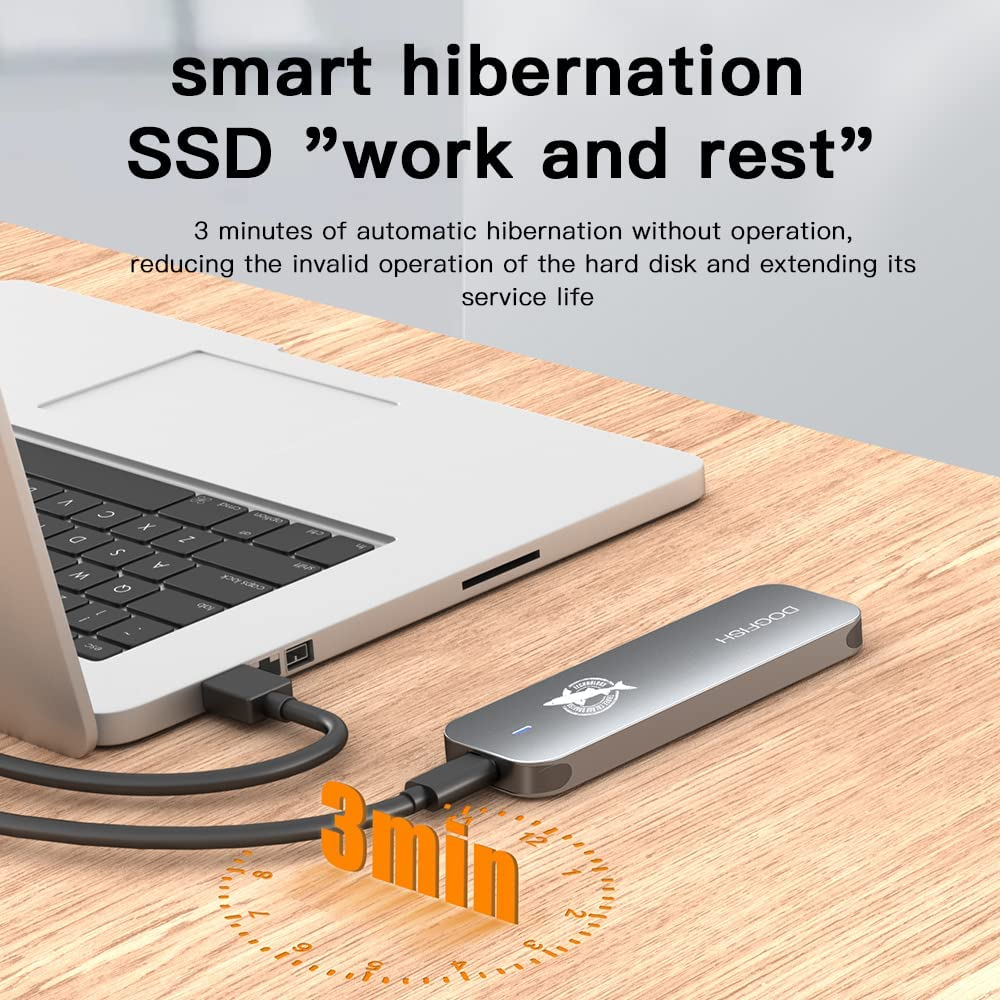 Dogfish Portable External SSD 512GB 2242/2260/2280 Ngff Grey Metal USB 3.1 Type-C Ultra-Light Mini Breathable Portable Solid State Drive for Mac/Windows/Android/Linux（Up to 6Gbps,With LED Indicator） image number 5