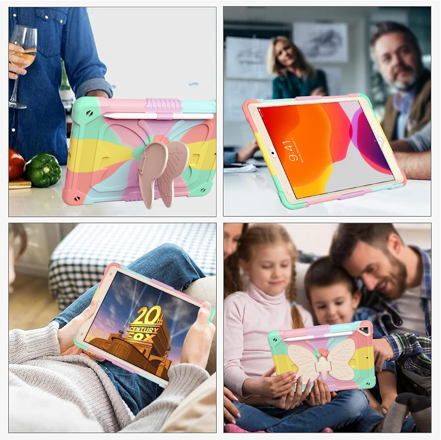 ROUMAYMAY for Ipad 9Th 8Th 7Th Generation Case Kickstand Butterfly Wings, for Ipad 10.2 Case (2021/2020/2019) for Ipad Air 3 10.5 Pencil Holder Shockproof Protective Cover Kids Girls, Colorful Pink image number 5