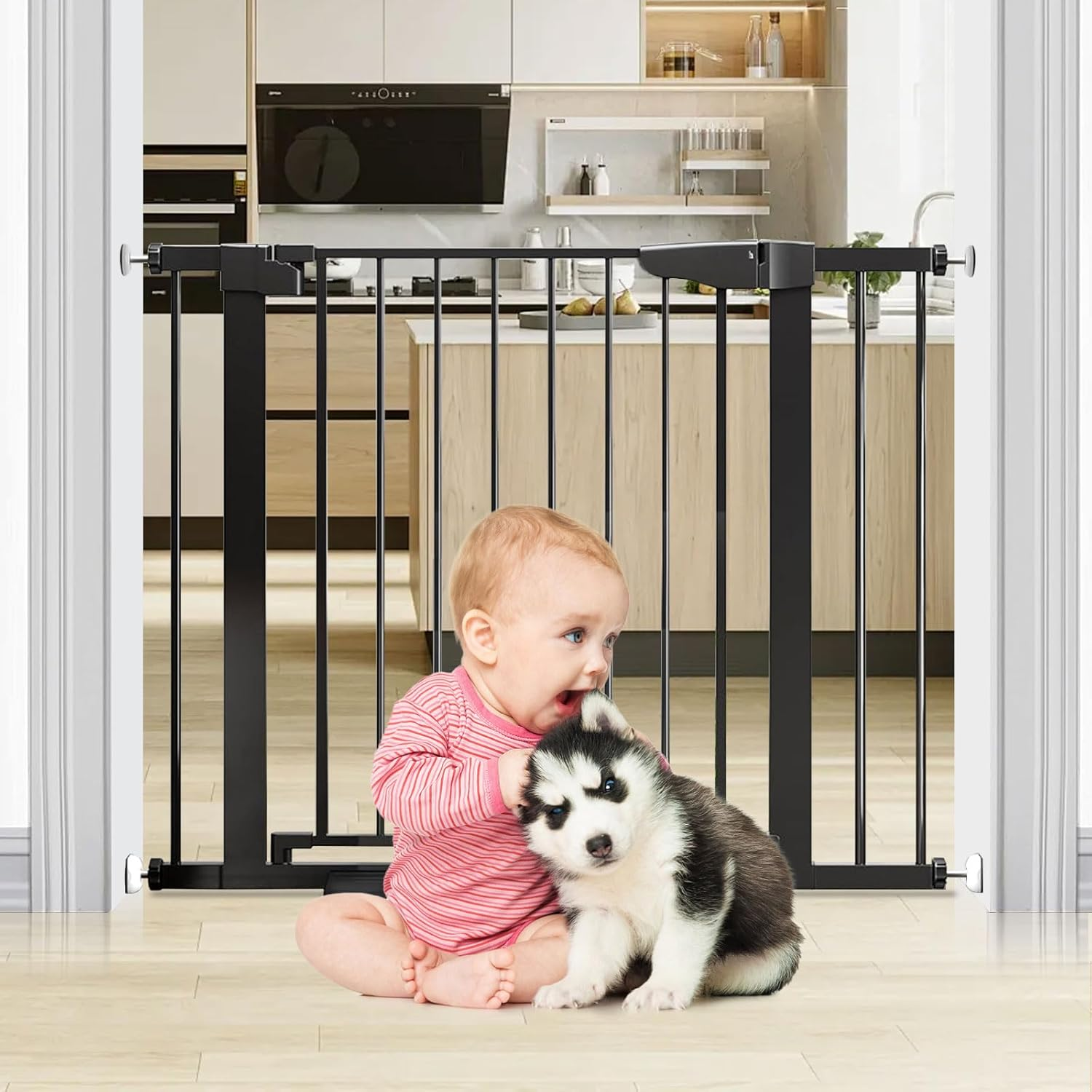 Extra Wide Dog Gate for Indoor Doorways, Auto-Close Safety Baby Gate with Door, Pressure Mount No-Drill Metal Gate for Baby Indoor Baby Fence Stair Gate for Dogs (78Cm Tall, Fits Openings 76-107Cm) image number 6