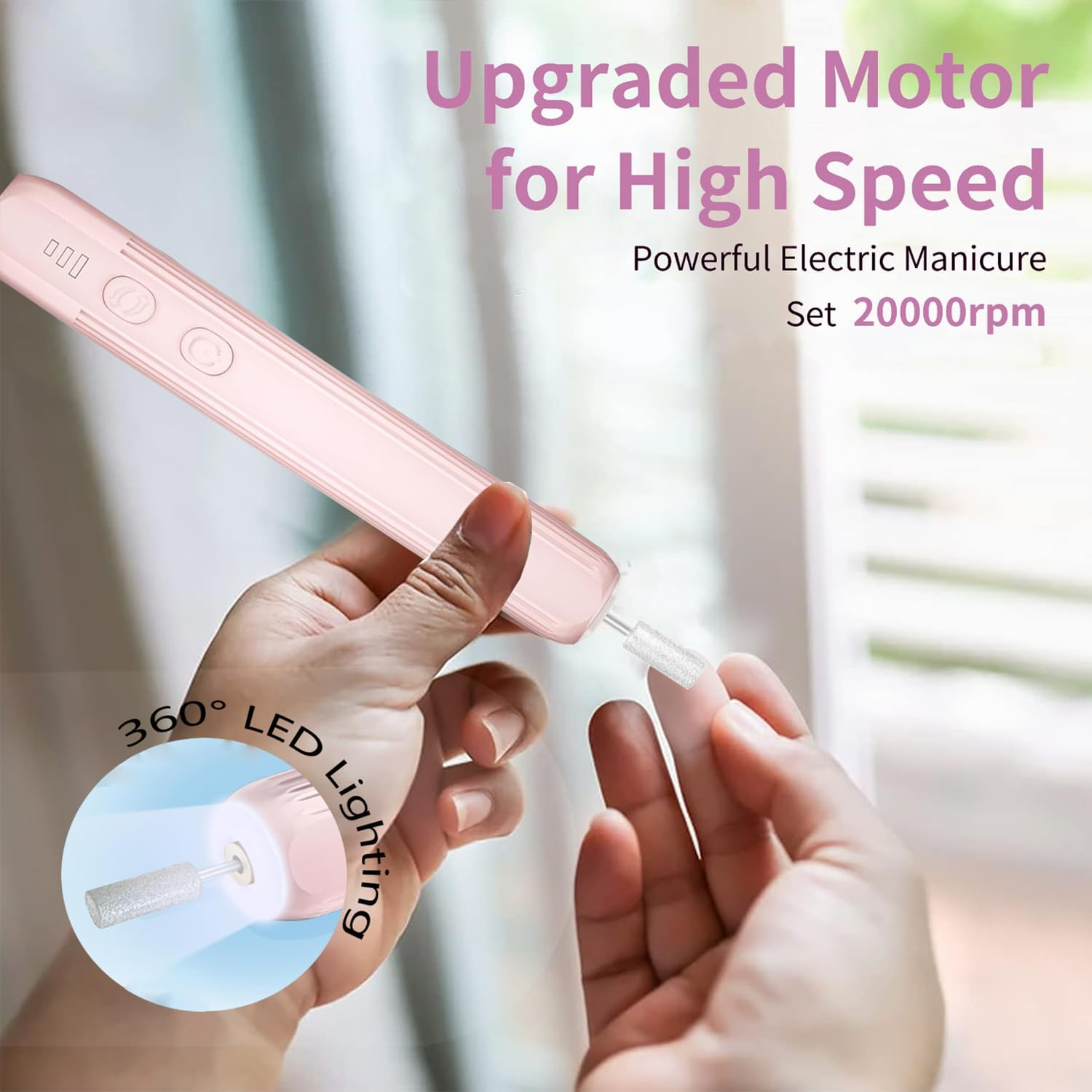 Xunmotoryao Electric Nail Cutter Professional Electric Nail File for Gel Nails USB Rechargeable 20000 Rpm Manicure Pedicure Set Pink image number 4