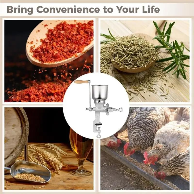 Hand Crank Grain Mill, Corn Grinder Flour Maker Wheat Grain Nut Mill Grinder Kitchen Tool, High Hopper Cast Iron Manual Grain Mill, for Restaurants Kitchens Bakery