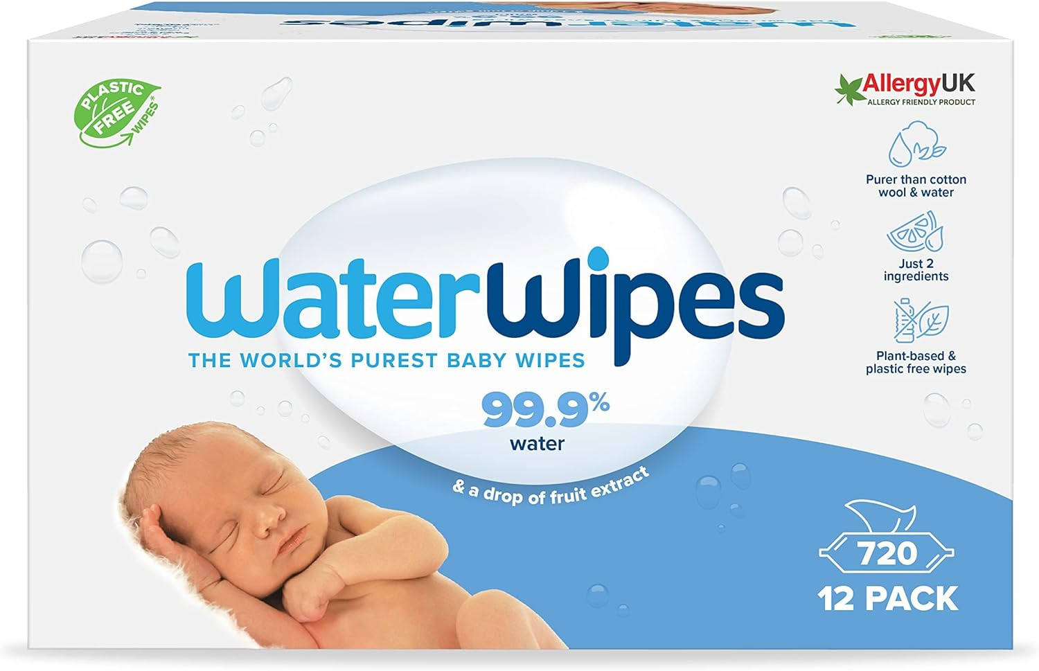 Waterwipes 720 Pack, Biodegradable Baby Wipes, 99.9% Water Based Wet Wiped, Unscented & Hypoallergenic, for Sensitive Skin & Newborns (12 Packs X 60 Wipes) image number 5