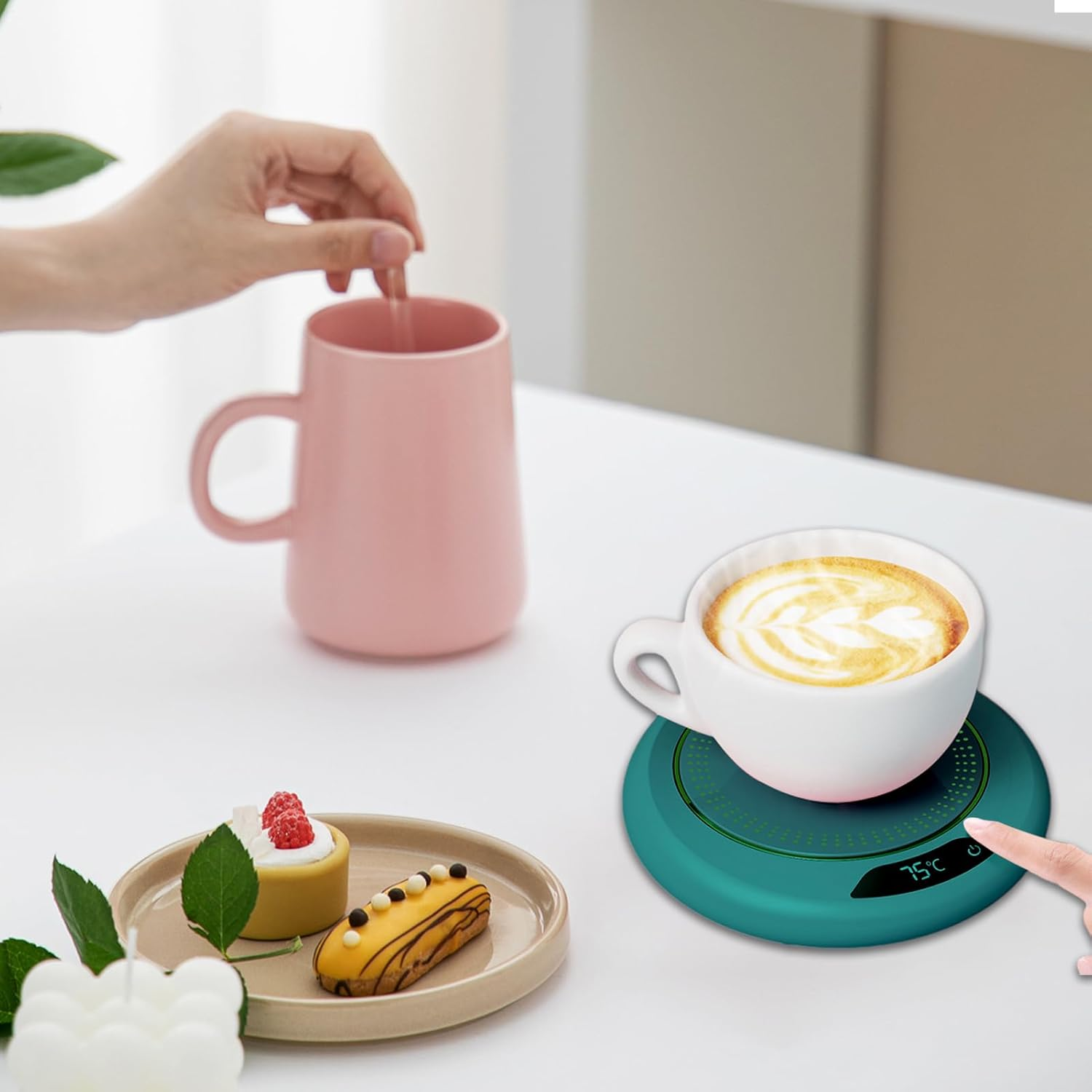 Coffee Mug Warmer - 3 Levels Temperature Mug Warmer 20W | Electric Warming Device for Kitchen Table Bar Housewarming Dining Room Food Candle Tea Milk - White image number 3