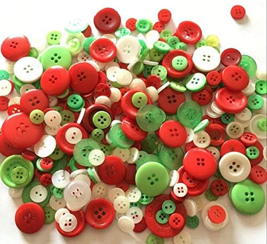 EMAAN 650 Pieces of Christmas Craft Buttons of Various Sizes 2 and 4 Holes round Craft Buttons - DIY Crafts, Children'S Button Painting, Button Bouquets (Red, Green and White) image number 5