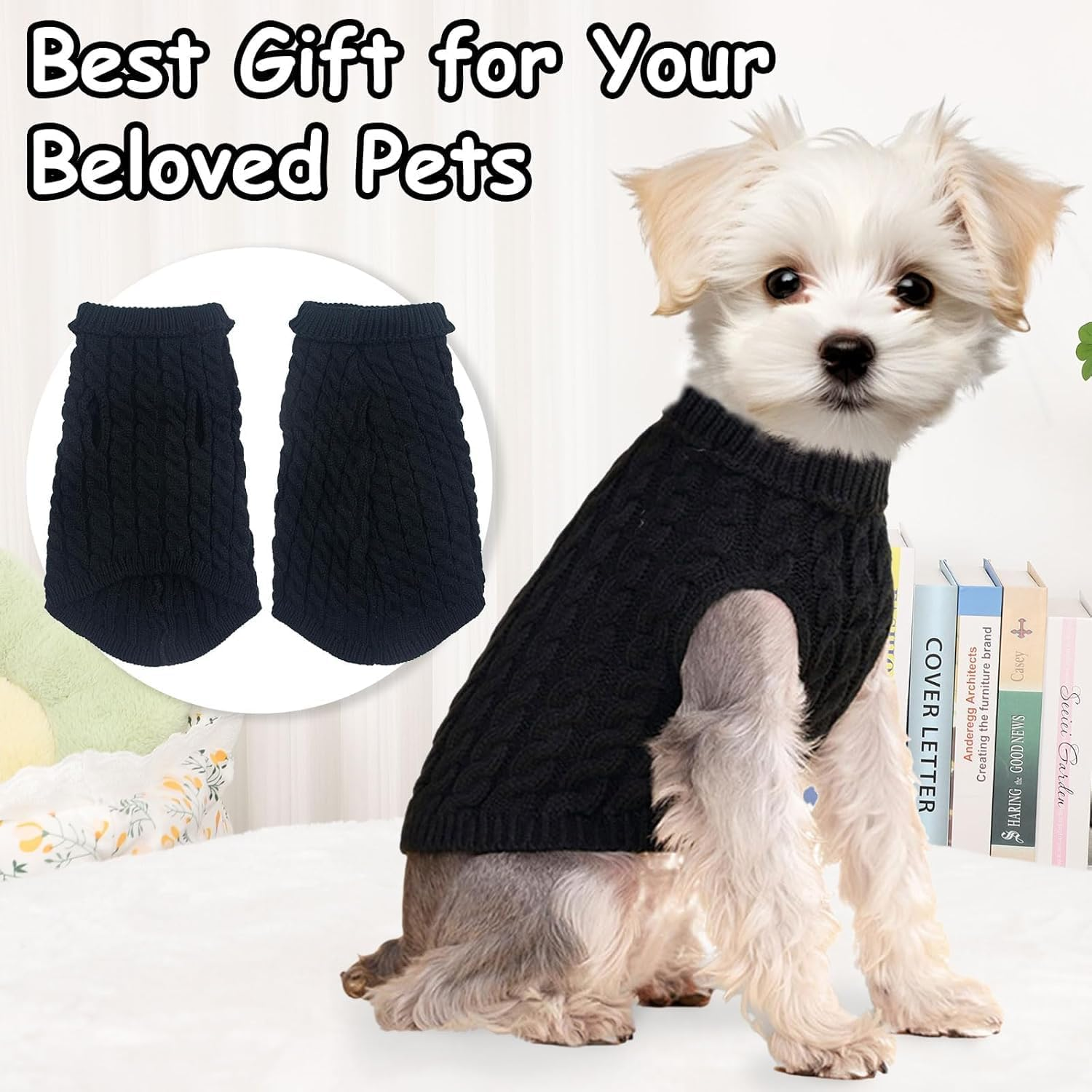 Dog Sweaters 2-Pack Australia - Warm Knitted Turtleneck Jumpers for Small Dogs & Cats Winter Pet Clothes Set | Machine Washable | Striped Design | Perfect for Aussie Climate(Black-S) image number 6