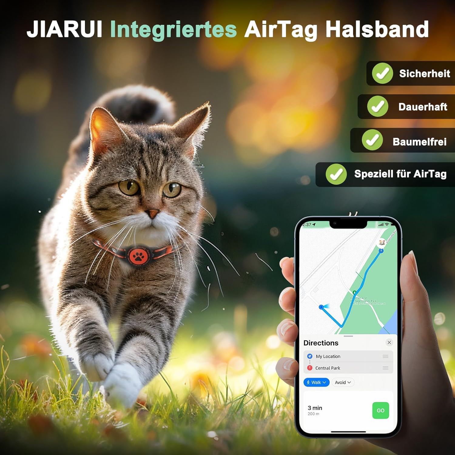 Airtag Breakaway Cat Collar, Reflective Kitten Collar with Airtag Holder and Bell, Comfortable Padding, Adjustable, Durable, Suitable for Cats (Orange, S) image number 3