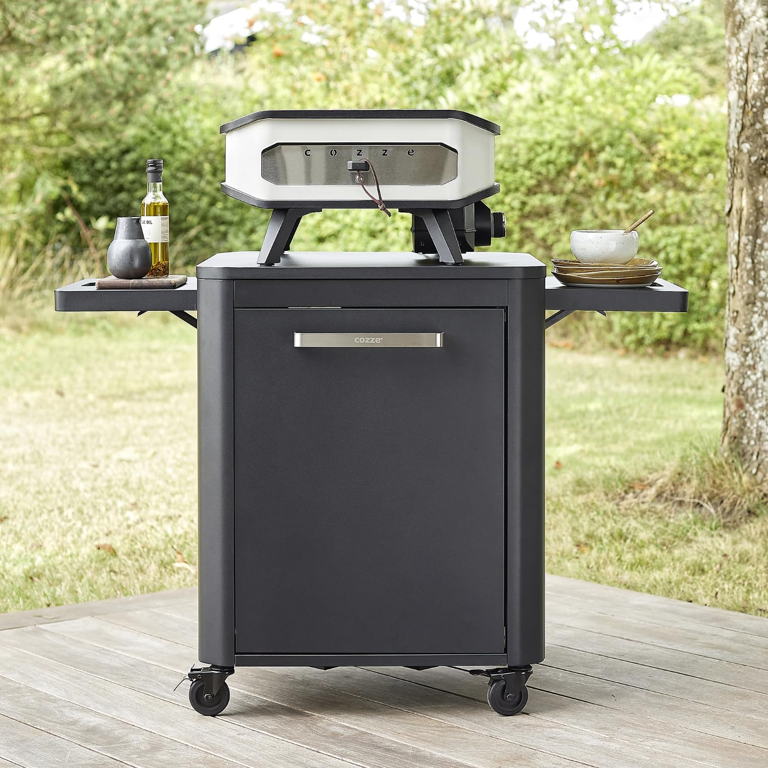 COZZE Kitchen Cart &ndash; Rolling Kitchen Island with Storage, Foldable Side Tables, Gas Bottle Holder &ndash; Rolling Storage Cart & Kitchen Island on Wheels image number 5