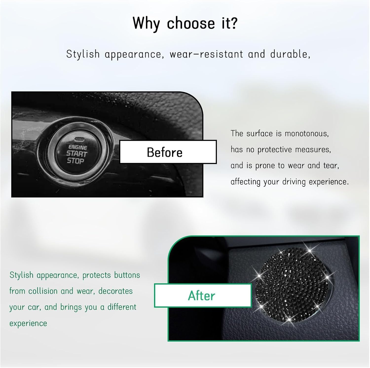 Bling Car Push to Start Button Cover, anti Scratch Ignition Button Protective Cap, Crystal Rhinestone Engine Button Sticker, Universal Auto Interior Decor Accessories (Black)