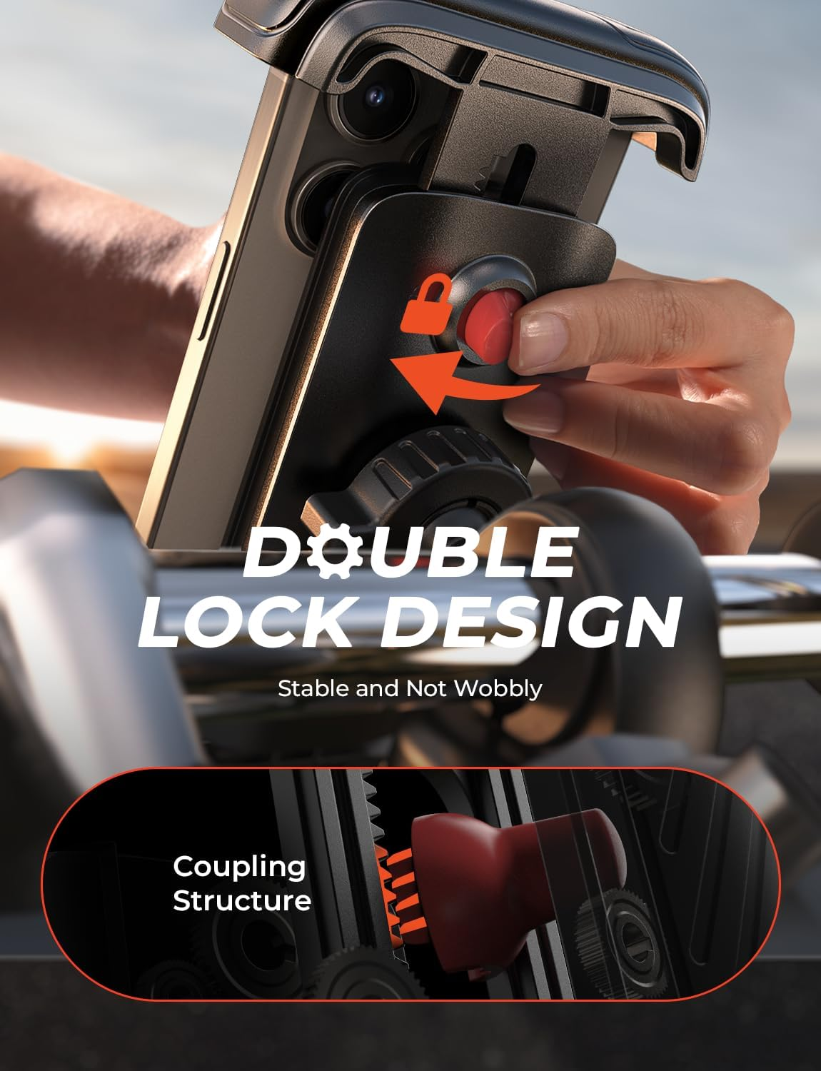 LISEN Bike Phone Holder Mount for Bike Motorbike Mobile Phone Holder Bicycle Motorcycle Pram Handlebar Clamp Phone Holder Mount for Road Bike MTB Scooter with 360 Rotation for 4.7-7" All Smartphones - Orange image number 3