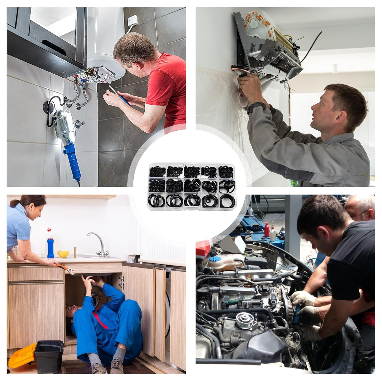 Lisutupode Rubber O Rings Assortment Kit, Rubber Combination Washer Sealing Assort, Precise O Rings Automotive Repair Tool for Water Pipe Automobile Parts Home Industrial image number 1