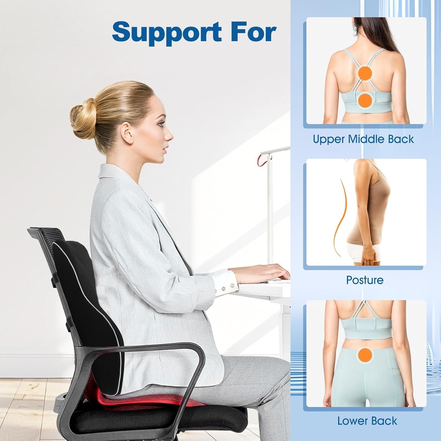 Lumbar Support Pillow for Office Chair,Office Home, College Dorm Room Essentials,Back Support Pillow for Car, Chair Cushions,Back Pain Relief,Mesh Cover Double Adjustable Straps
