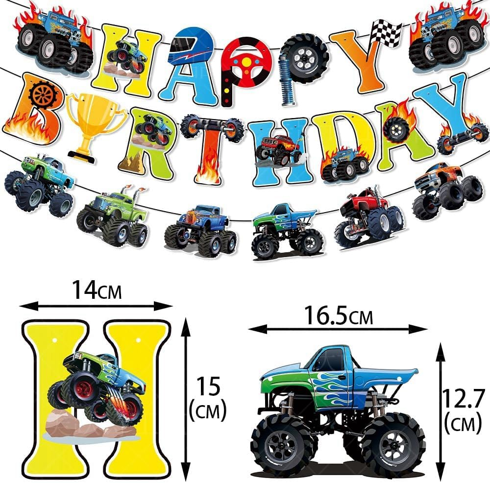 Off-Road Vehicle Birthday Party Decorations Set, Happy Birthday Banner with Hanging Swirls, 11 Pieces image number 1