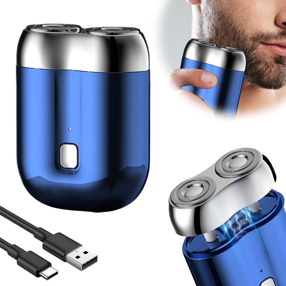 Mini Dual-Head Electric Shaver, 2025 New Model Upgrade Pocket Shaver USB Mini Shavers for Men, Washable Double Head Razor, Rechargeable Waterproof Compact Electric (Blue) image number 3