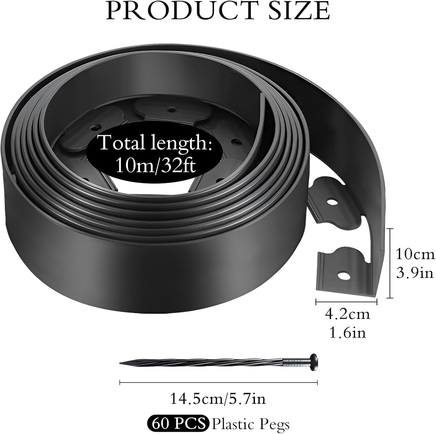 ZCOINS Lawn Edging Border - Flexible Plastic Garden Edging Kit, 10M Long, 10Cm Tall, Includes 60 Plastic Pegs, No Dig Lawn Edge for Pathways & Garden Separation Decorative Edge image number 3