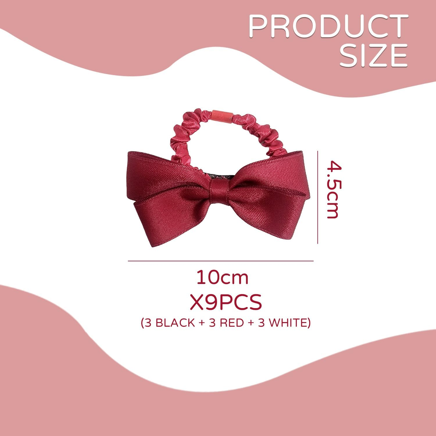 Pack of 9 Bow Hair Rings, Elastic Hair Rings, Simple and Versatile Hair Rings, Satin Hair Accessories and Hairstyle Design Accessories. image number 5