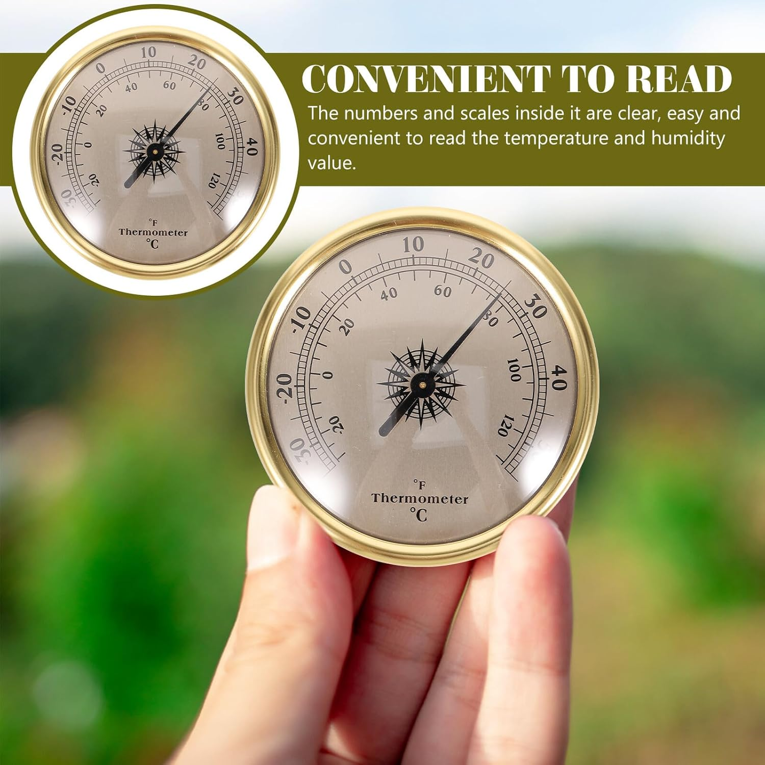 Alasum Metal Wall-Mounted Thermometer round Indoor Temperature Gauge for Nursery and Home Classic Gold Finish Weather Station Thermometer with Stable Performance and Decorative Design image number 5