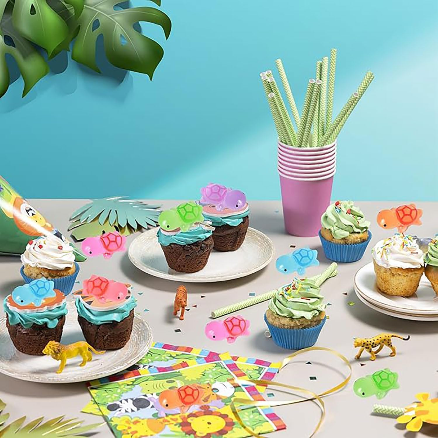 60 Pcs Miniature Sea Turtle Figurines,Luminous Mini Turtles Figurines Glow,Multicolor Mini Resin Turtle Figure Glow in the Dark,Miniature Plastic Turtles Figures for Craft, Garden Decor,(6 Colors) image number 1