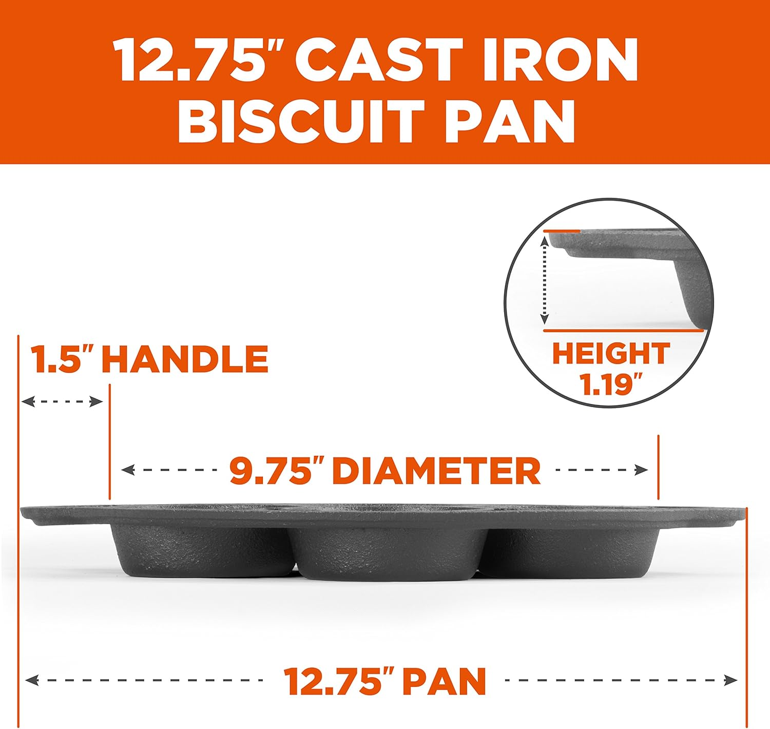 COMMERCIAL CHEF Cast Iron Biscuit Pan, Pre-Seasoned Cast Iron Cookware for Muffins & Scones image number 3