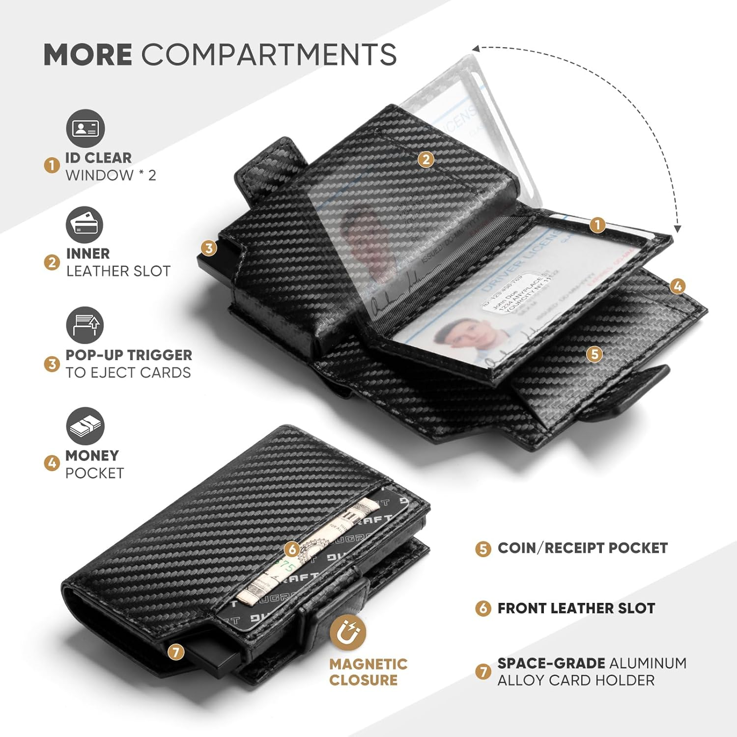 DUGRAFT Card Holder Wallet with Coin Pocket Magnetic Closure RFID Blocking Pop up Cards with ID Window & Money Organizers image number 4