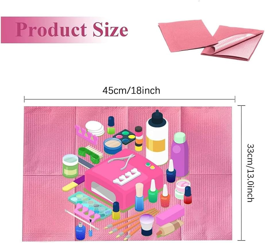 Xelea 125PCS Disposable Nail Art Table Towels Mat 13 X 17Inch Waterproof Nail Art Mat Paper Sheet Clean Pads Tattooing Pink image number 2