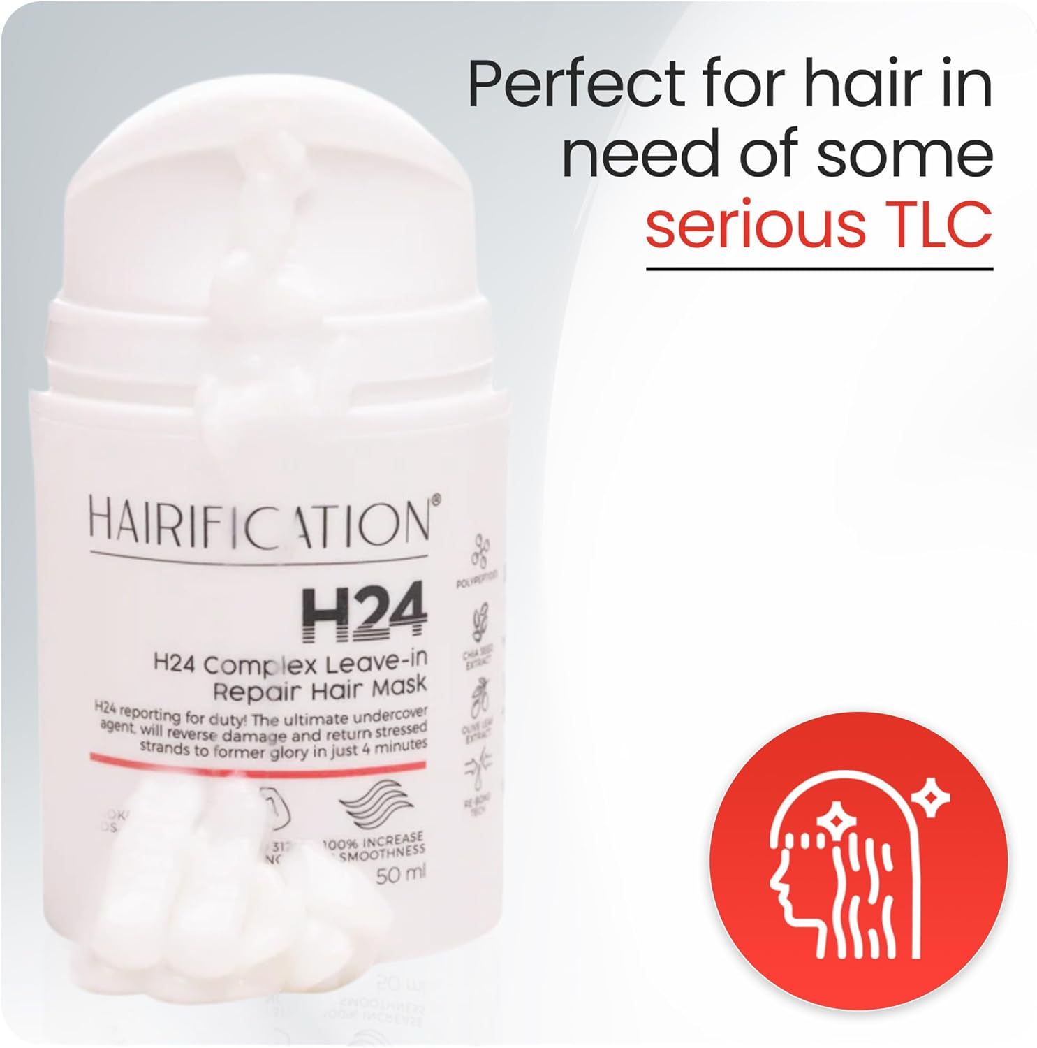 Hairification H24 Leave-In Repair Hair Mask for Women, Leave-In Conditioning Treatment for Damaged, Dry or Chemically Treated Hair, Helps Protect from Heat Damage for Soft and Smooth Hair - 50Ml image number 1