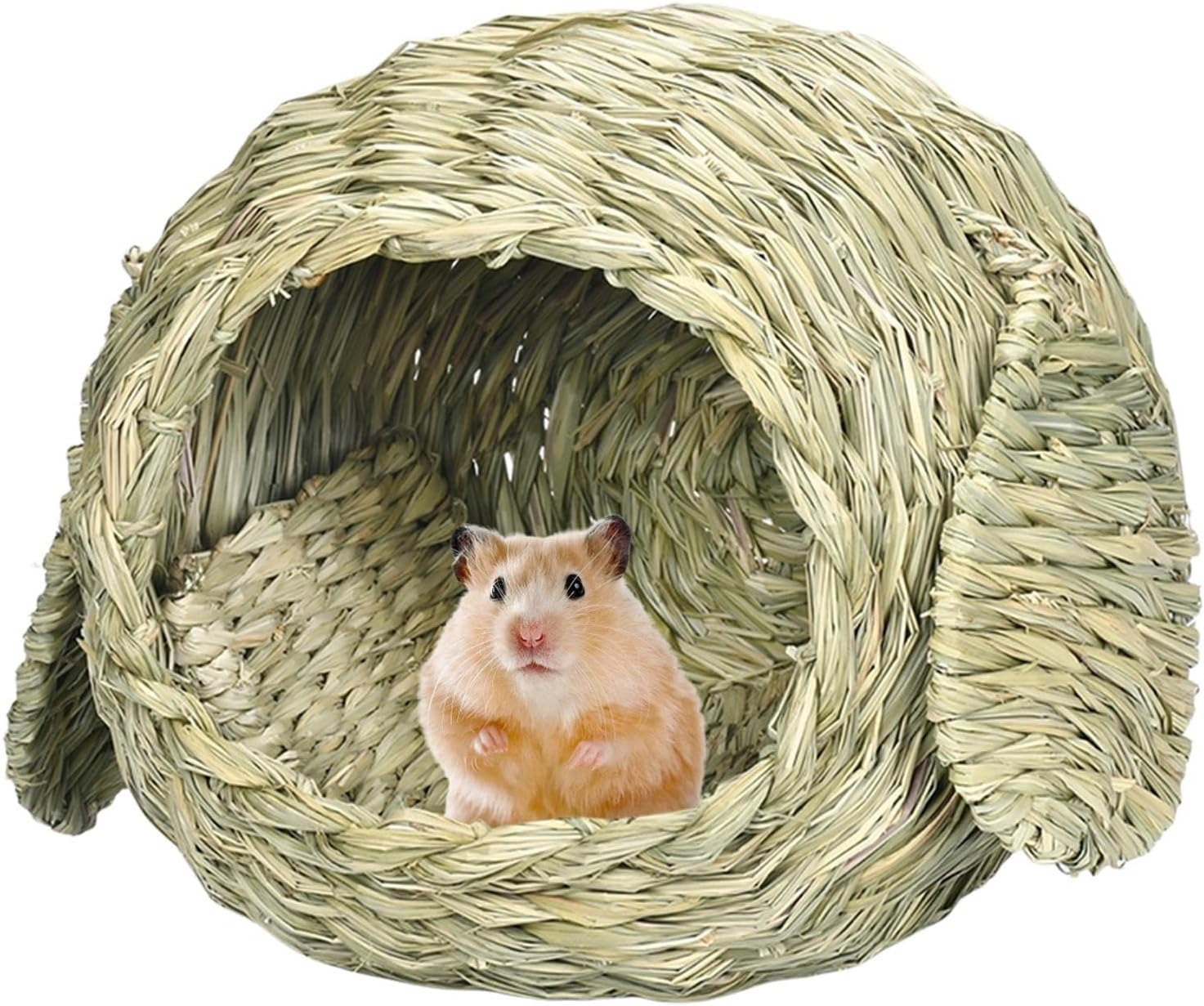 Grass House for Rabbits - Naturally Manufactured Animal Shelter, Comfortable Animals Hut Play Hideaway Bed Hay Mat Chew Toy for Bunny Guinea Pig Hamster Chinchilla image number 3