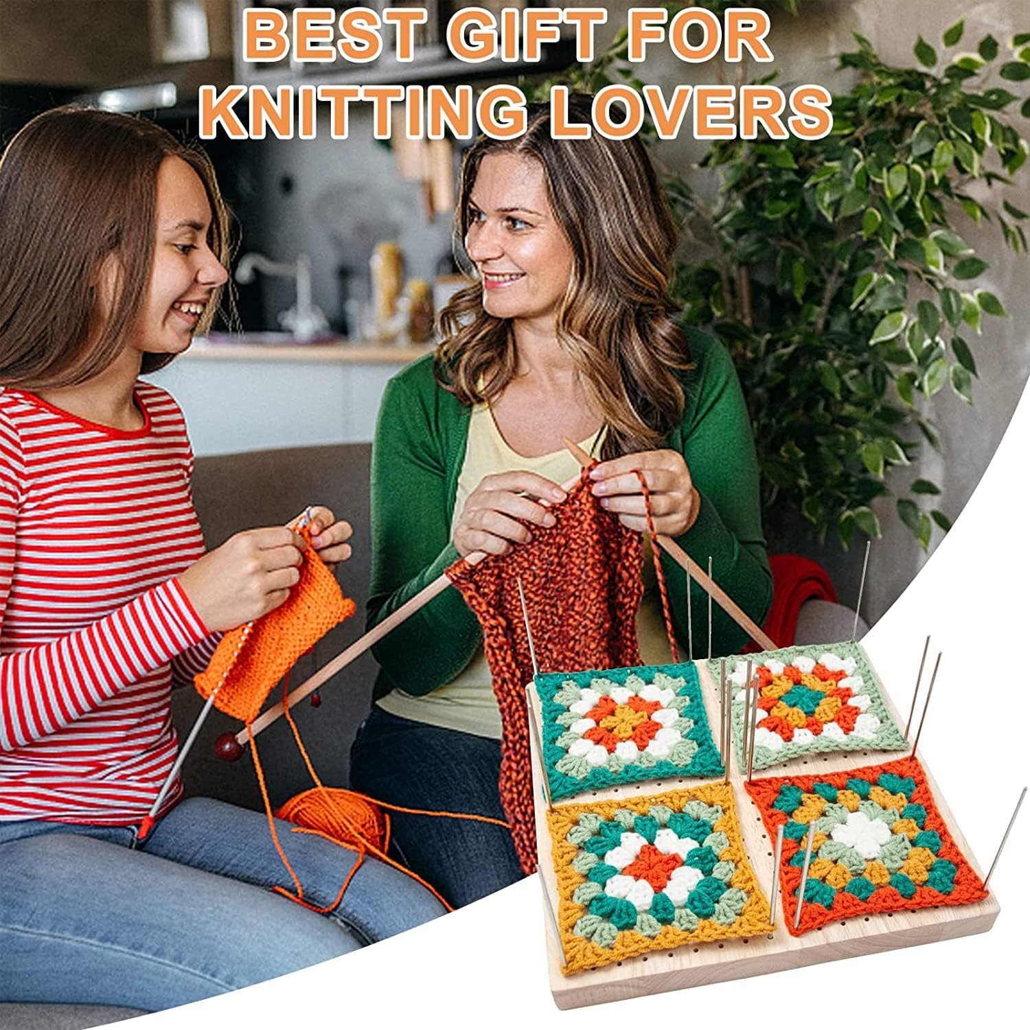 Wooden Crochet Blocking Board, Granny Square Blocking Board with 20 Pins and 5 Large Eye Needle, Blocking Mats for Knitting, Crochet Holder Accessorie image number 1