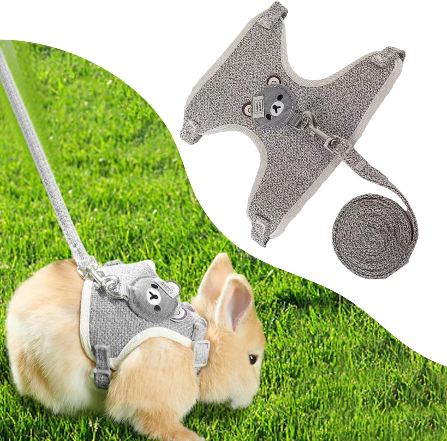 Norhogo Rabbit Harness, Adjustable Rabbit Lead, Rabbit Harness Accessories for Rabbits, Cats, Small Animals, 27-35 Cm, 1.20 M (S, Grey) image number 6