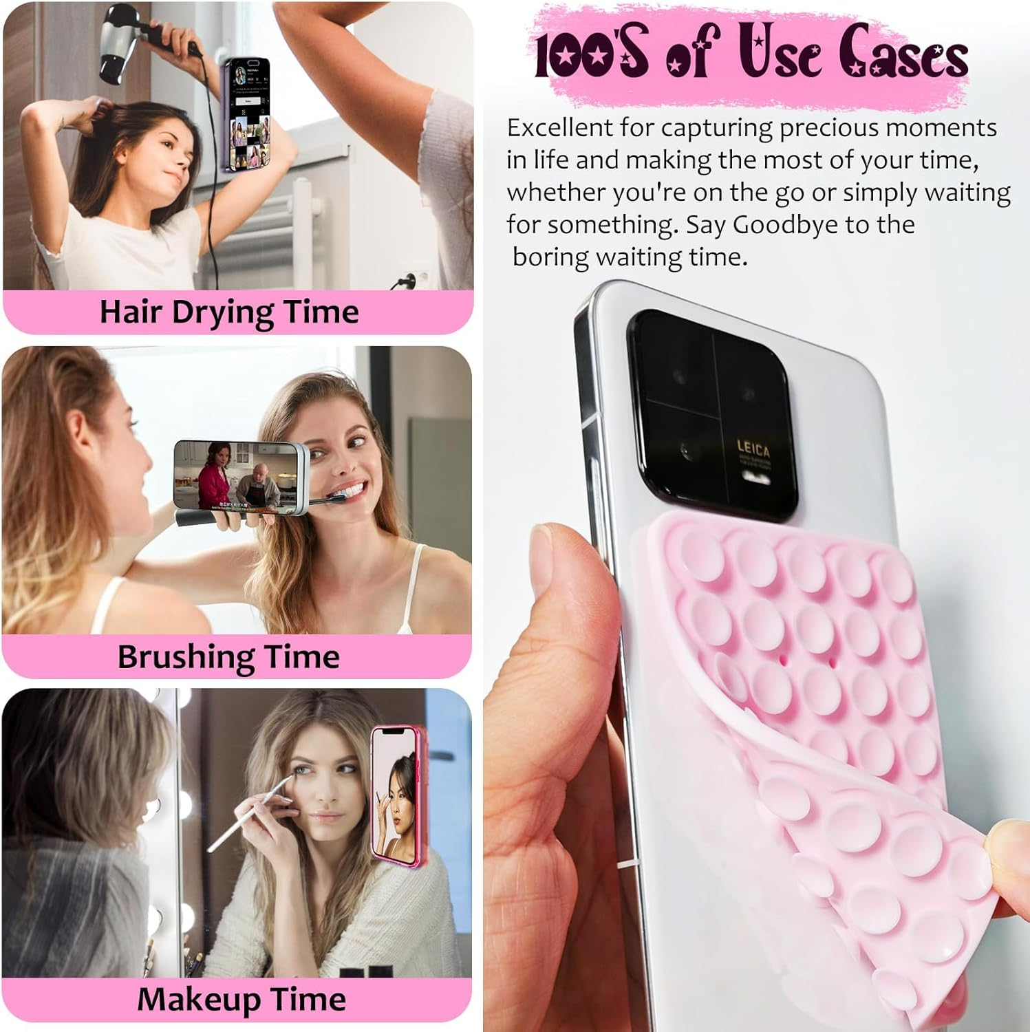 Khxriypha 2 Pack Silicone Suction Cup Phone Case Mount, Double Sided, Hands-Free, Non Slip, Lightpink&Translucent image number 4