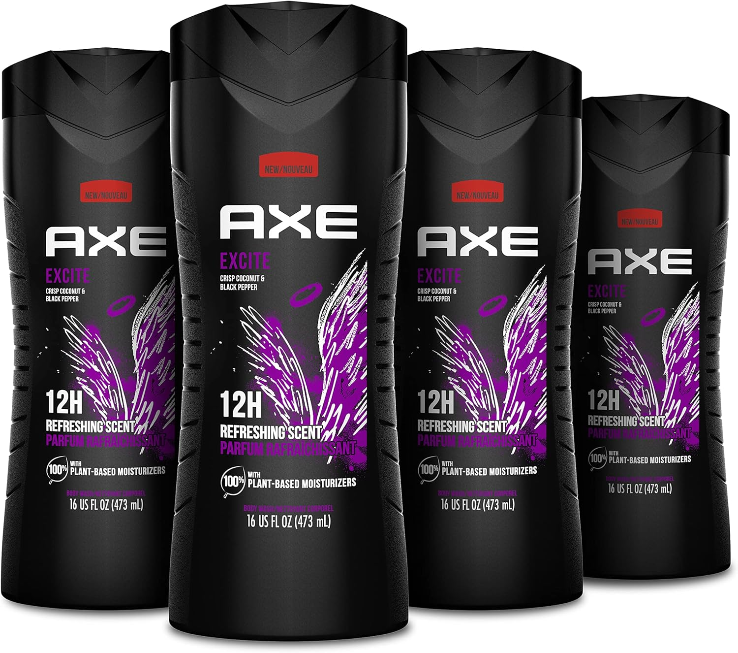 AXE Body Wash 4 Count 12H Refreshing Scent Excite Crisp Coconut & Black Pepper Men'S Body Wash with 100% Plant-Based Moisturizers 16 Oz image number 5