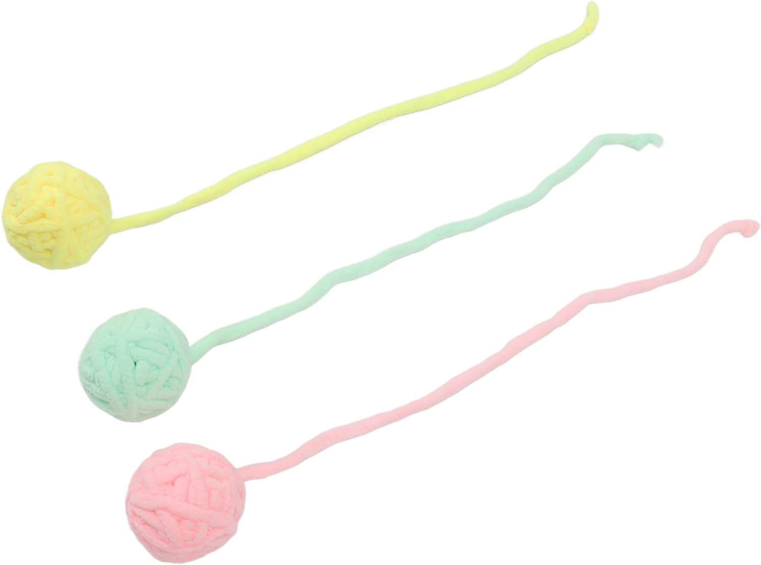 3Pcs Cat Plush Ball, Interactive Cat Fuzzy Chew Balls with Bells, Fun Adorable Colorful Cat Ball Toys Playing Soft Plush Bouncy Ball Toys for Indoor Cats Kitten (Pure Color) image number 2