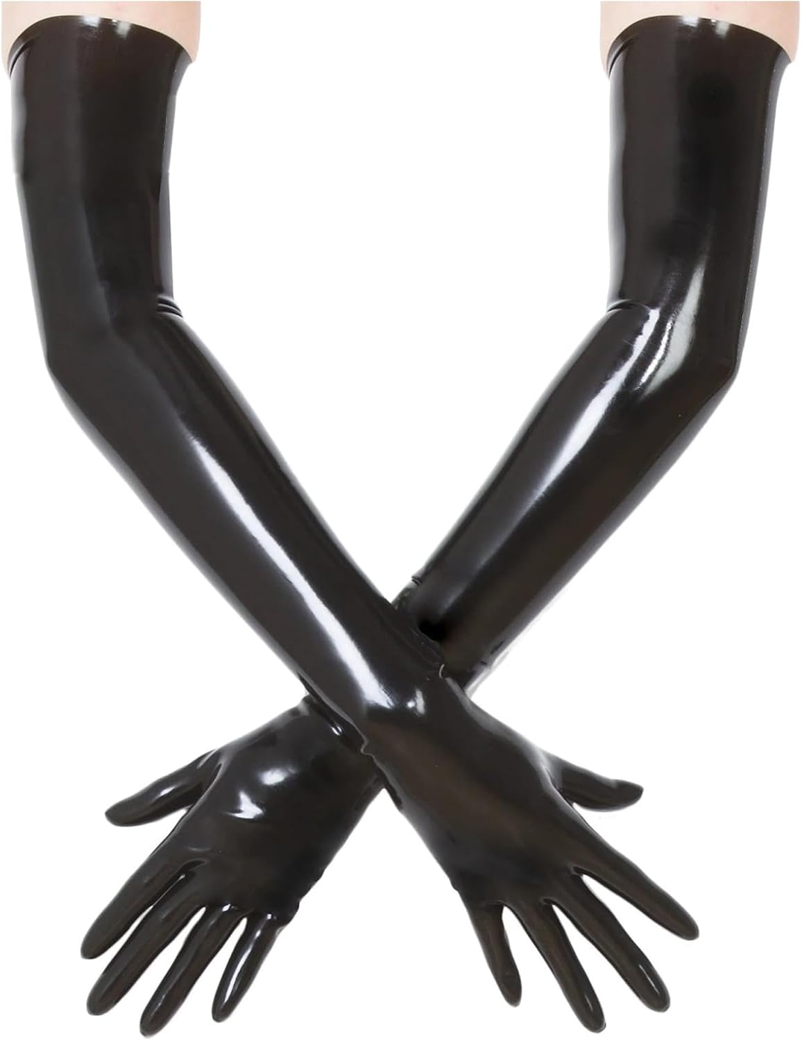 ABWL Sexy Black Long Latex Gloves for Women,Fetish Natural Rubber Gloves Cosplay Costume Party Clubwear image number 1