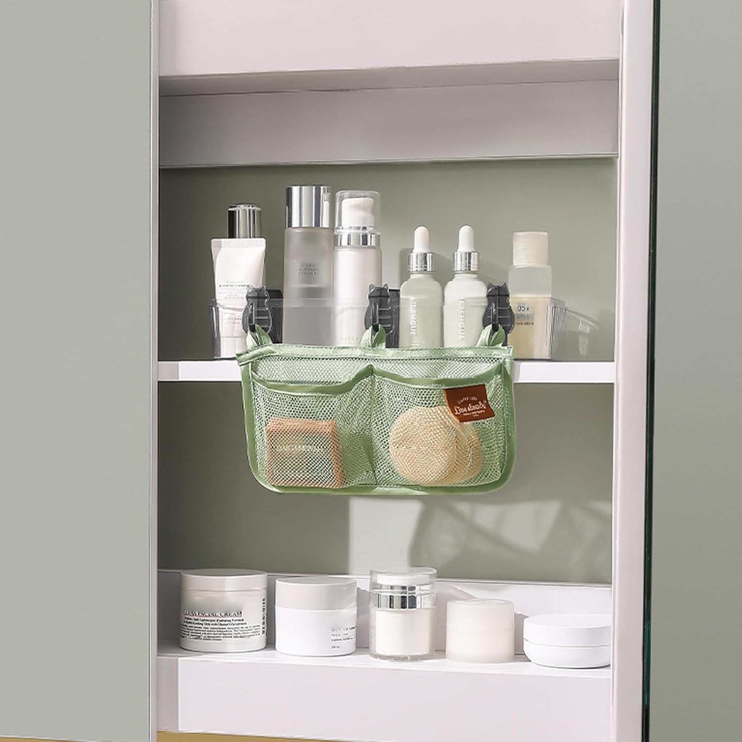 Fridge Storage Net Bag for Hanging, Fridge Organiser with 2 Tube Holders Partition, Double Compartment Hanging Storage, Fridge Storage Bags for Kitchen Organisation (Green-1) - Green (Green-1) image number 3