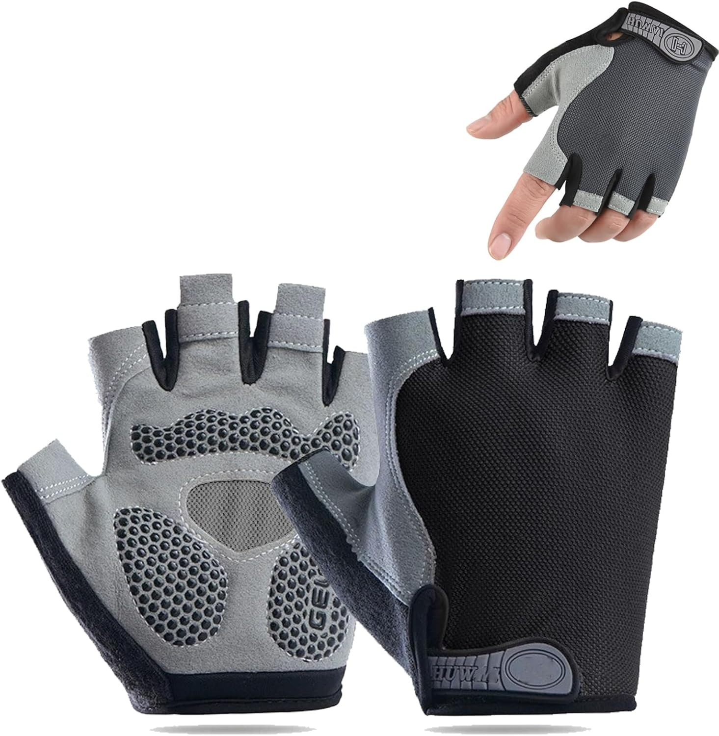 Cycling Gloves, Half Finger Bicycle Gloves with anti Slip Gel Pad, Breathable MTB Gloves Sports Gloves for Men and Women (Grey) image number 2