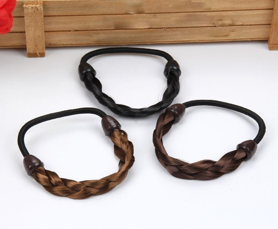 Elastic Hair Band Braided Wig Synthetic Wig Elastic Rope Braided Headband Ponytail Holder for Women and Girls 3 Pieces (3 Colors)