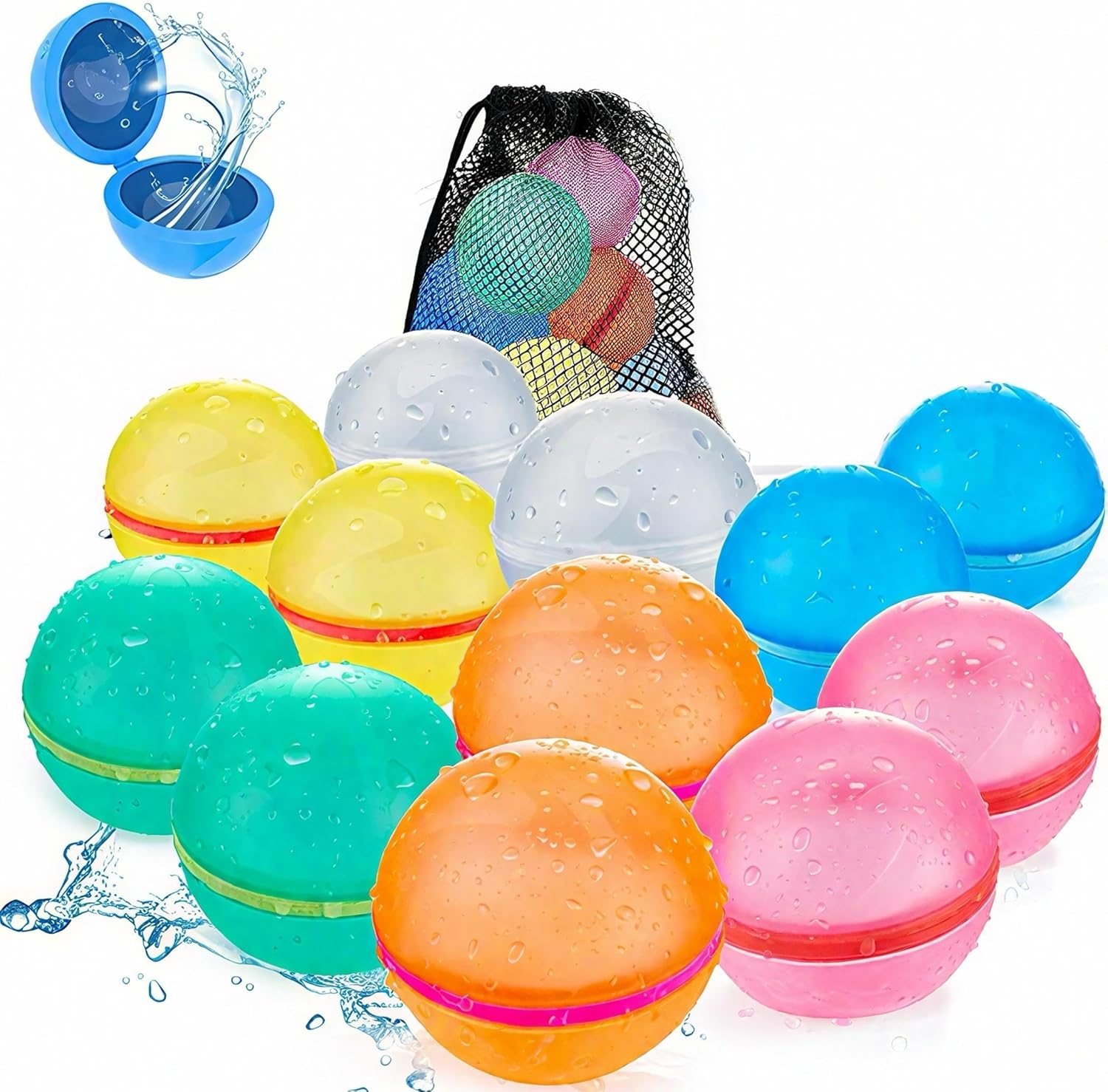 12Pcs Reusable Water Balloons with Mesh Bag, Latex-Free Quick Self-Sealing Water Balloons for Kids & Adults Water Games, Pool Toy, Bath Toy, Summer Party Supplies image number 5