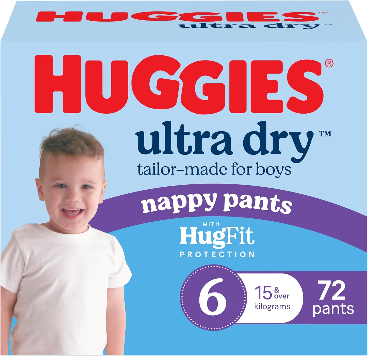 Huggies Ultra Dry Nappy Pants Boys Size 6 (15Kg+) 72 Count - Packaging May Vary image number 4