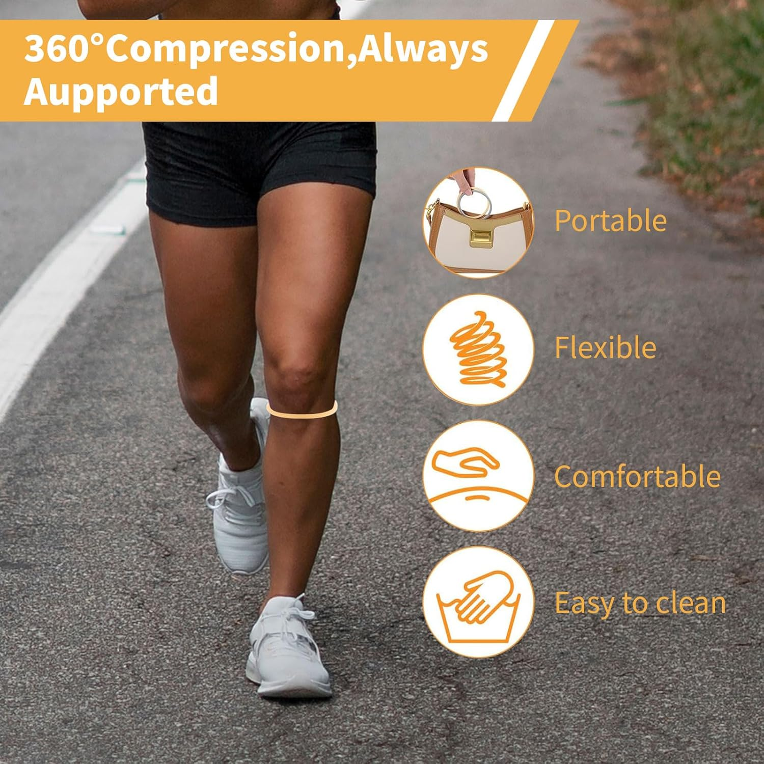 4 Pack Patella Knee Straps for Pain Relief Patella Fine Bands for Knee Pain Relief, Elastic Patellar Knee Brace Strap Fixed Knee Stabilizer Rings for Basketball Running Soccer Hiking Jumpers (Orange & Grey) image number 4