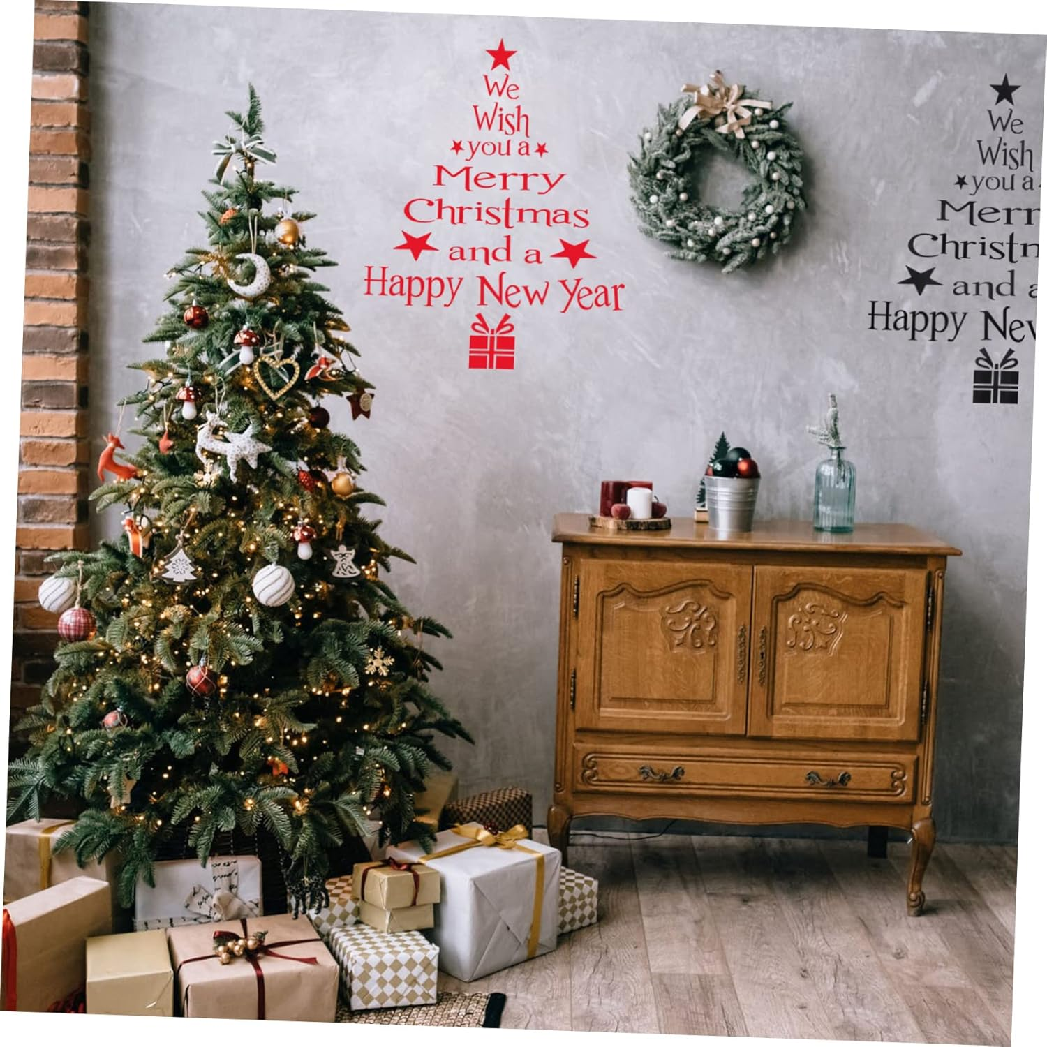 Jojofuny 3Pcs Christmas Tree Wall Stickers Creative Blessing Words Decals for Home Classroom Shop Decoration Removable Art for Festive and Walls image number 5