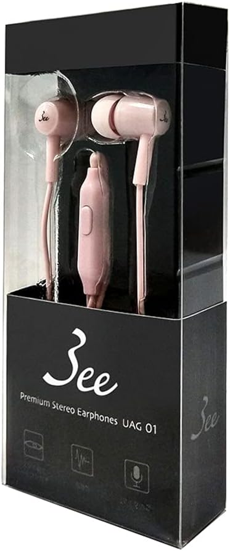 3Ee UAG01 Wired Earbuds, Airtight Type, 4.9 Ft (1.2 M), Microphone Included, Dynamic Type, Voice Recognition (Siri, Google Assistant), Black, M (Light Pink) image number 6