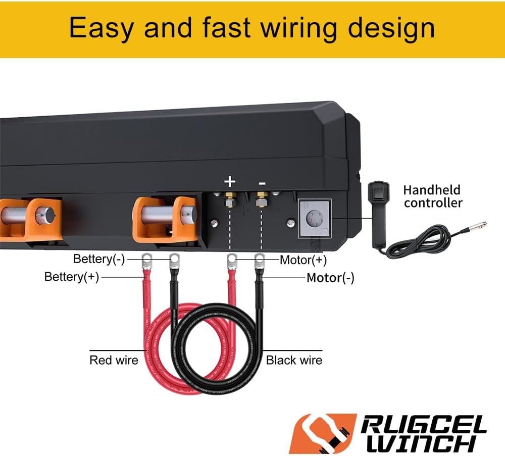 RUGCEL WINCH 12V DC Electric Portable Utility Winch 4500Lb/2041Kg Single Line Pull with Steel Mounting Plate, Integrated Hawse Fairlead and Synthetic Rope,Wiress Remote image number 2