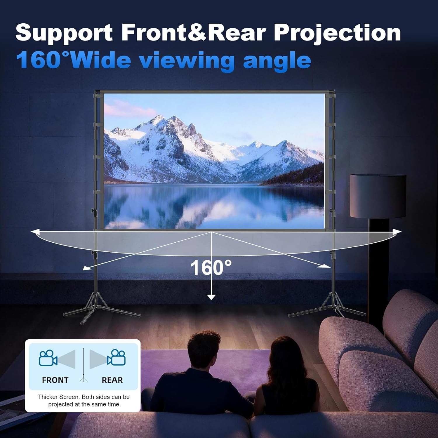 Projector Screen and Stand,Gainvane 120 Inch Portable Projector Screen Indoor Outdoor Projection Screen 16:9 4K HD Wrinkle-Free Light-Weight Movie Screen with Carry Bag for Backyard Movie Night - 100 Inch Projector Screen