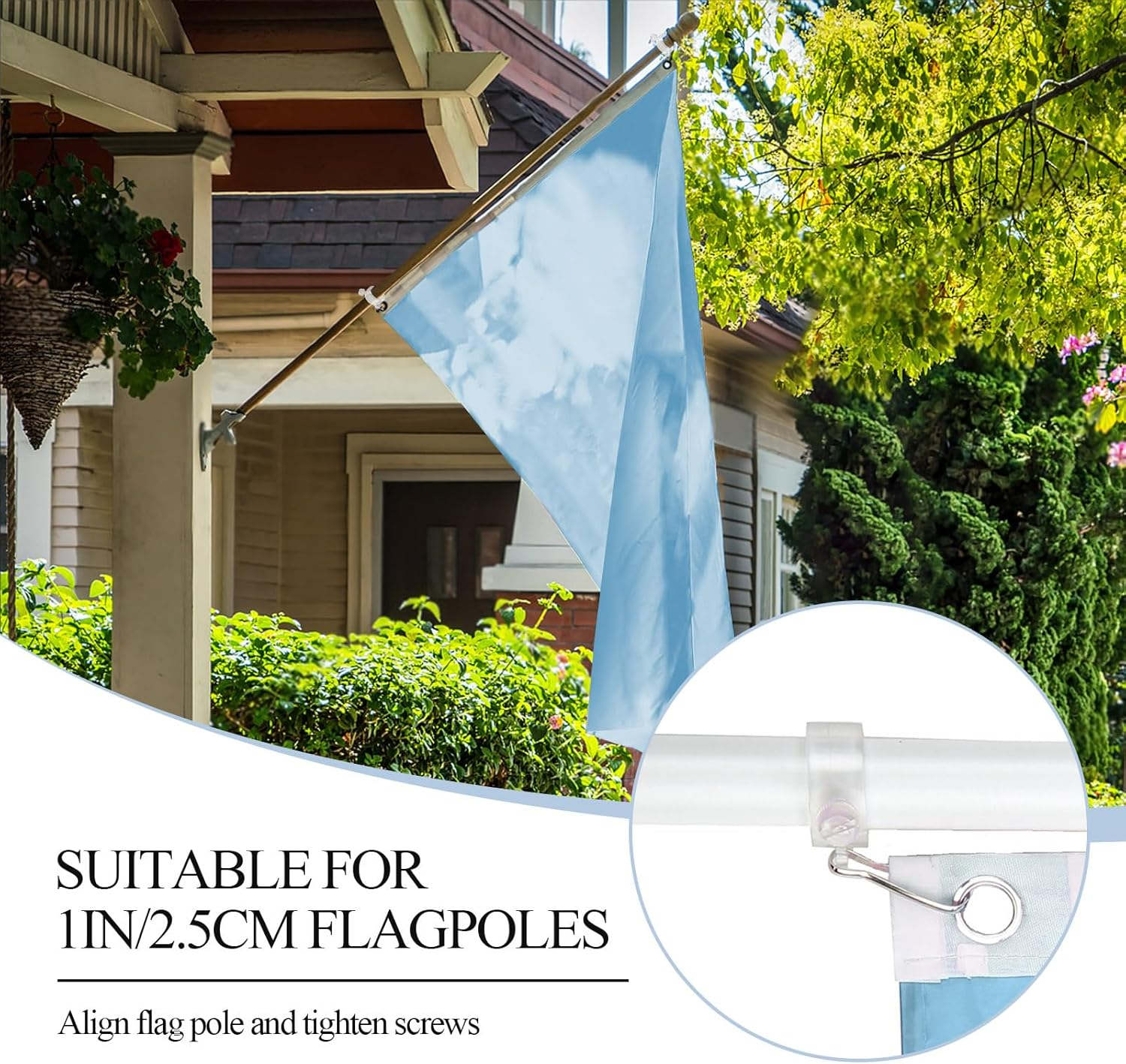 8 Pack Plastic Flag Pole Ring with Hook, Flagpole Mounting Rings Clip with Fixed Hook, Flag Rings for Flagpole for Various Outdoor Team Seasonal Flag (Transparent)