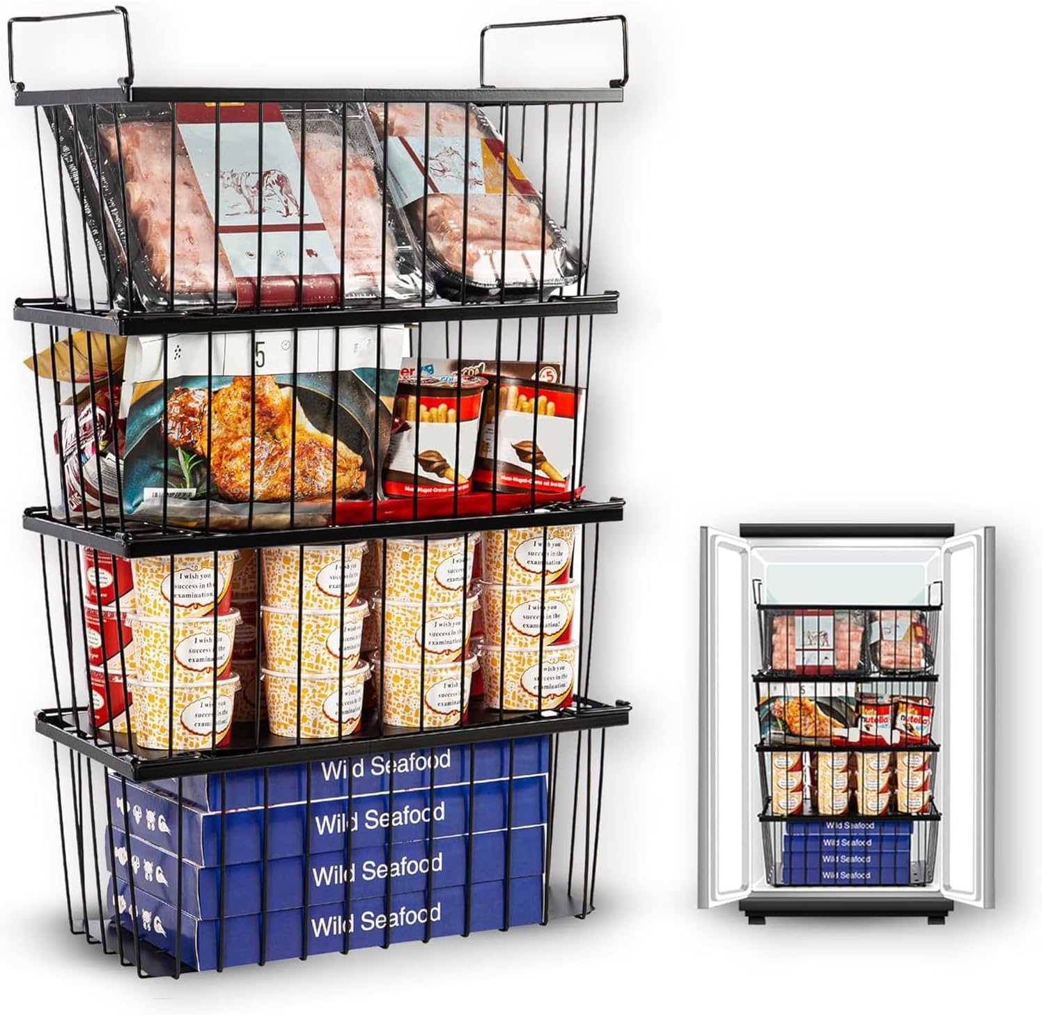 CHONYI Freezer Organizer Bins,4 Pack Small Stackable Deep Freezer Organizer Bins,Chest Freezer Organizer,14.5X7.1X6.1In image number 3