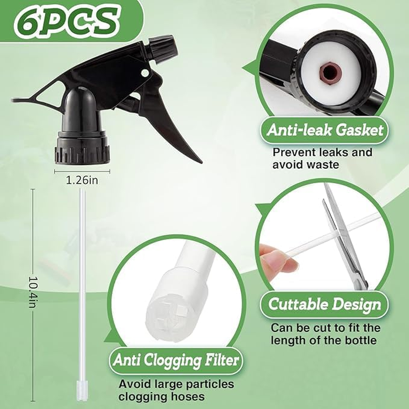 Ksngtixe 6-Pack Heavy Duty Trigger Spray Nozzles - 28-400 Compatible Replacement Spray Bottle Heads, Durable Plastic Sprayer Tops for Cleaning & Gardening image number 5