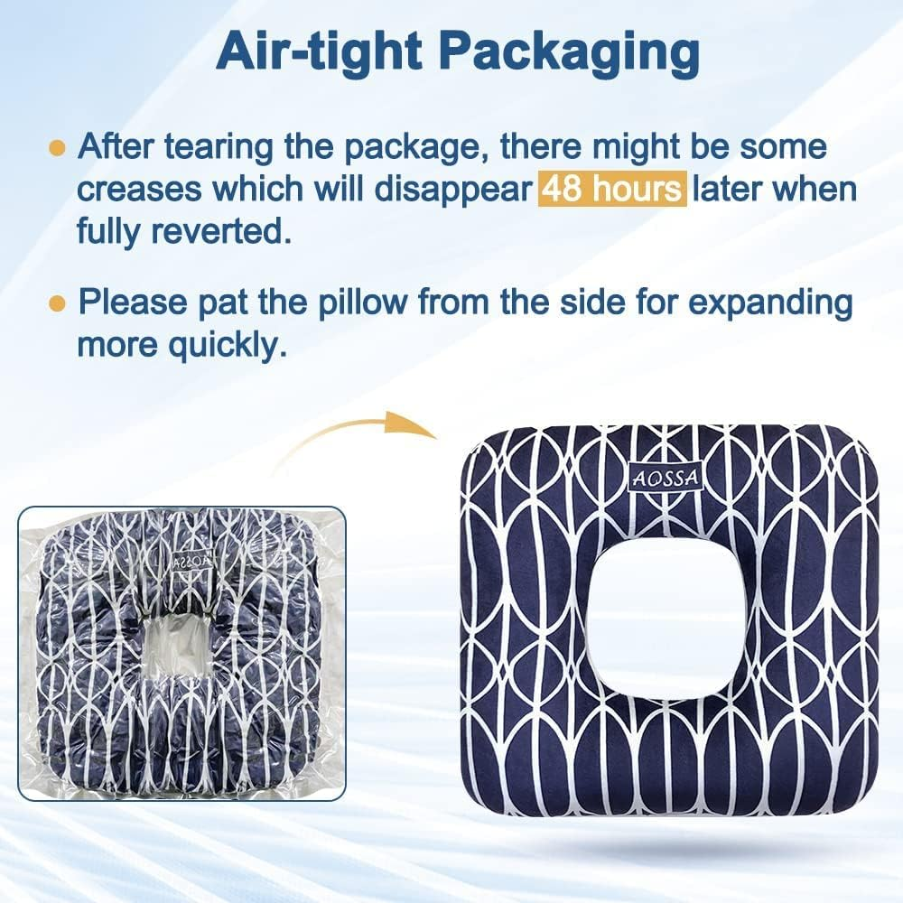 Hemorrhoid Cushion Donut Pillow Doughnut Bed Sore Butt Pregnancy Pillows for Sitting Medical Tailbone Head Hip Ear Piercing Sciatica Post Surgery Chair Seat Pads (Navy Blue) image number 6